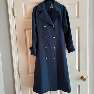 NWOT G by Giuliana Black Label Marina Navy Trench Coat with Gold Buttons